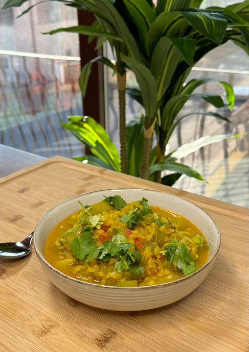 Zuppa di lenticchie e zucca a bottiglia